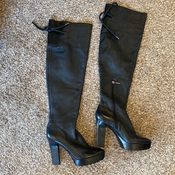 Calvin Klein Shoes - Calvin Klein Thigh High Black Platform Heel Boots size 9